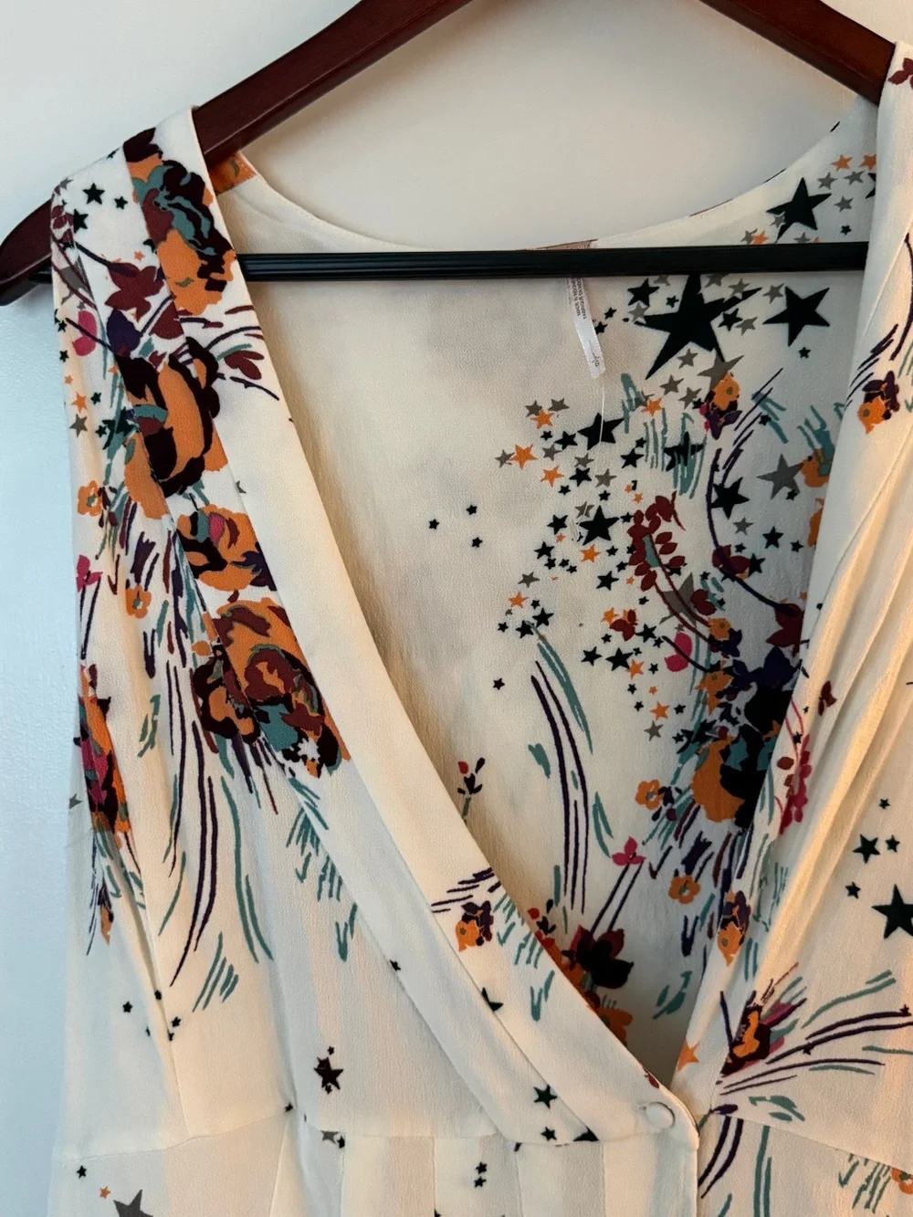 Free People White Floral V-Neck Tunic